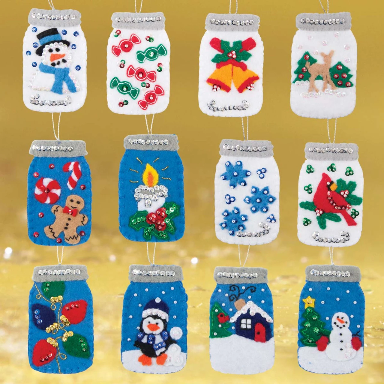 Christmas Mason Jars I & II Felt & Sequin Kit 1 Christmas Mason Jars I & II Felt & Sequin Kit