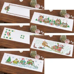 Herrschners Christmas Table Runner Assortment Set Stamped Cross-Stitch