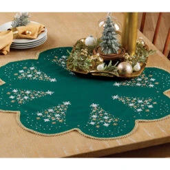 Herrschners Christmas Trees Table Topper Stamped Cross-Stitch Kit