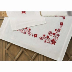 Craftways Christmas Red Floral Table Topper Stamped Embroidery Kit