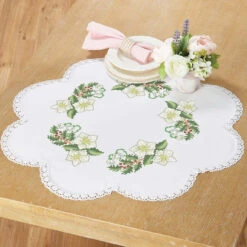 Herrschners Christmas Stars Table Topper Stamped Cross-Stitch