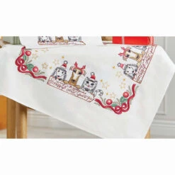 Herrschners Furry Friends Christmas Table Topper Stamped Embroidery Kit