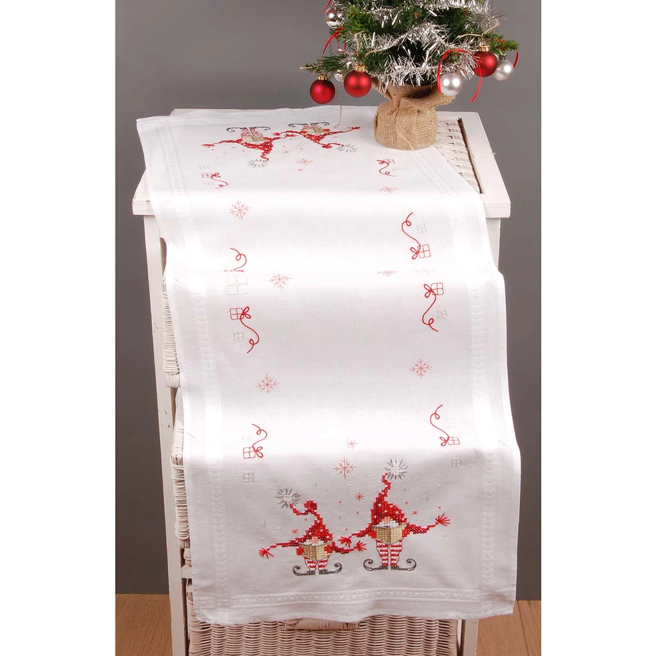 Vervaco Christmas Gnomes Table Runner Stamped Cross-Stitch Kit 1 Vervaco Christmas Gnomes Table Runner Stamped Cross-Stitch Kit
