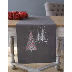 Vervaco Christmas Trees Table Runner Stamped Embroidery Kit