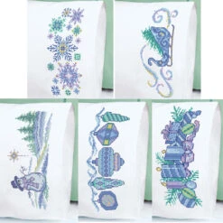 Herrschners Blue Christmas Pillowcase Set Stamped Cross-Stitch