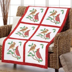 Herrschners Christmas Cardinals Quilt Blocks Stamped Cross-Stitch