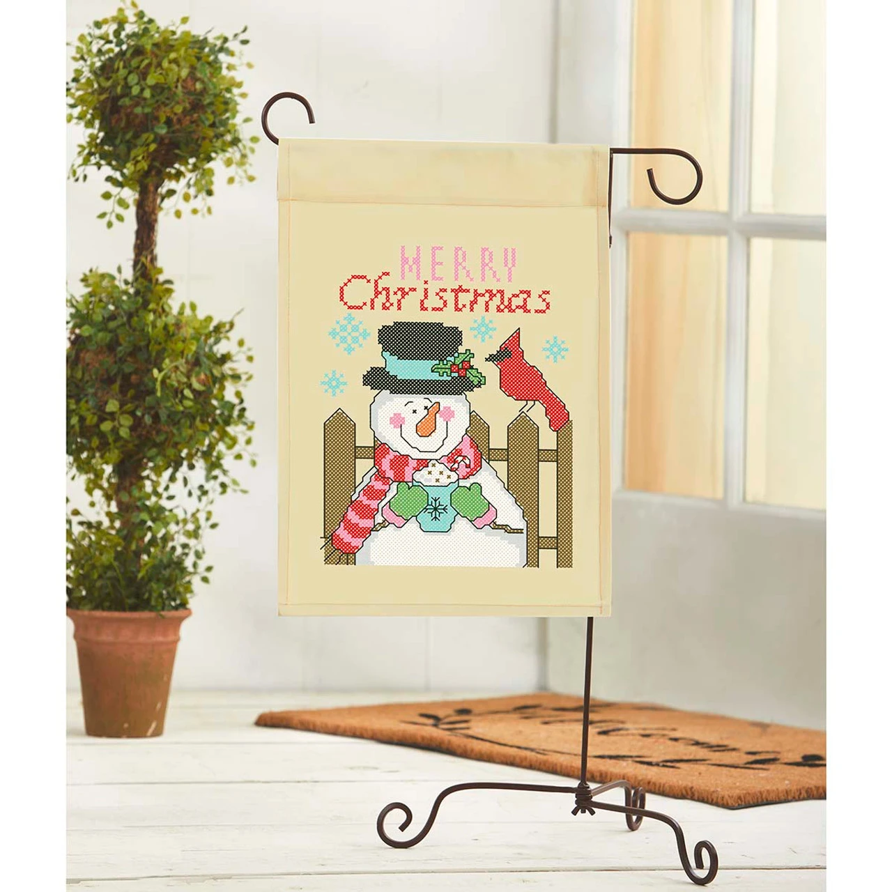 Herrschners Merry Christmas Porch Flag Stamped Cross-Stitch Kit 1 Herrschners Merry Christmas Porch Flag Stamped Cross-Stitch Kit