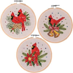 Craftways Christmas Cardinals Hoop Set Stamped Embroidery
