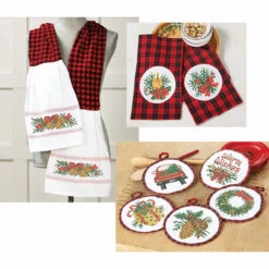 Herrschners Christmas Greenery Kitchen Ensemble Stamped Cross-Stitch