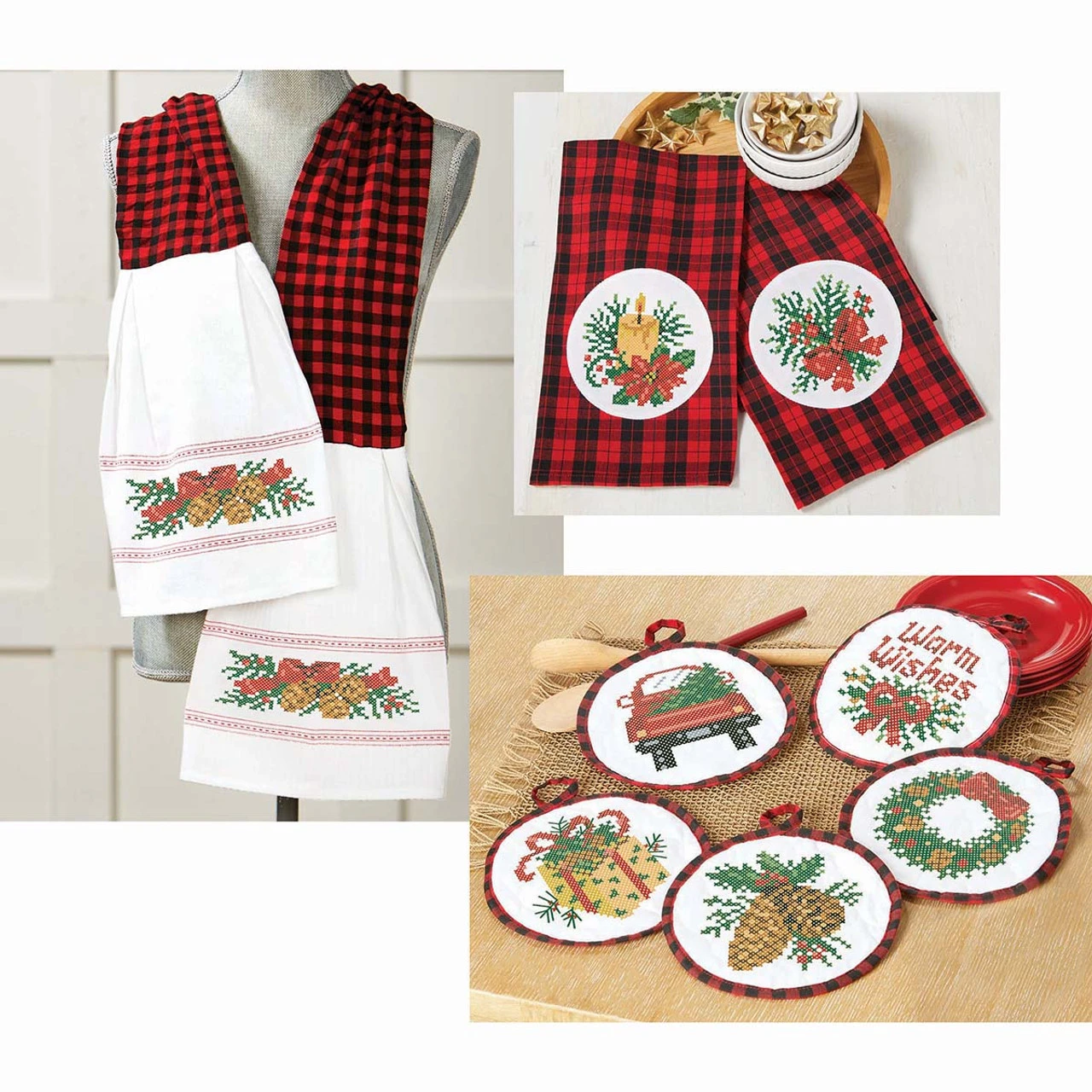 Herrschners Christmas Greenery Kitchen Ensemble Stamped Cross-Stitch 1 Herrschners Christmas Greenery Kitchen Ensemble Stamped Cross-Stitch