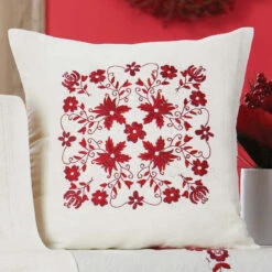 Craftways Christmas Red Floral Pillow Cover Stamped Embroidery Kit