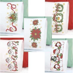 Herrschners Christmas Memories Pillowcase Pairs Stamped Cross-Stitch