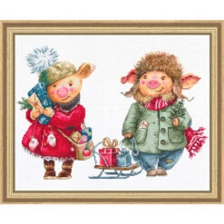 Luca-S Christmas Pigs Counted Cross-Stitch Kit
