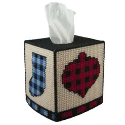 Herrschners Christmas Gingham Tissue Box Plastic Canvas Kit