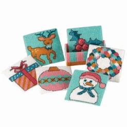 Herrschners Christmas Whimsy Coasters With Holder Plastic Canvas Kit